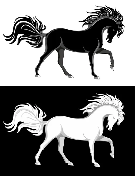 Caballos blancos y negros — Archivo Imágenes Vectoriales