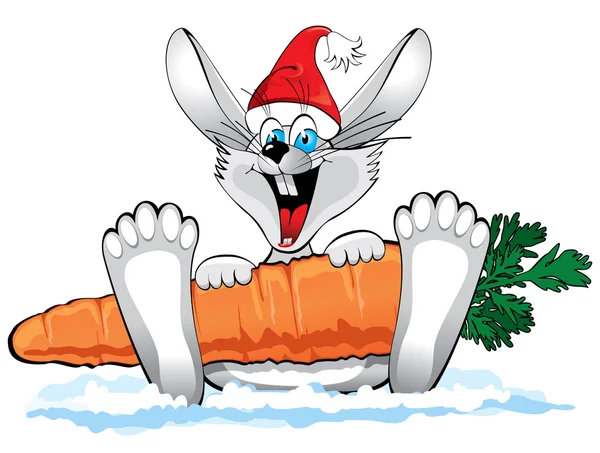 Yeni yıl 2011: büyük bir havuç ile mutlu tavşan — Stok Vektör