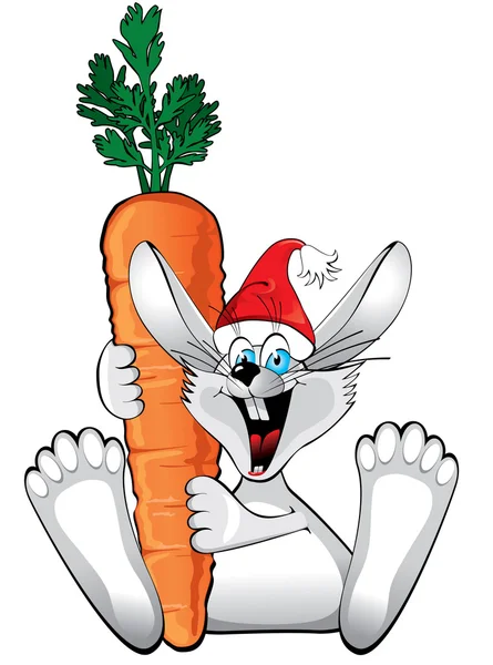 Año nuevo 2011: Conejo feliz con una zanahoria grande — Vector de stock