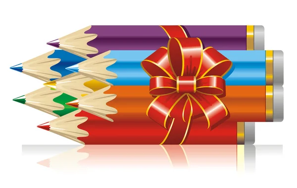 Colored pencils with a ribbon and bow (vector) — Stock Vector