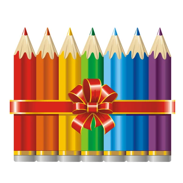 Lápices de colores con una cinta y arco (vector ) — Vector de stock