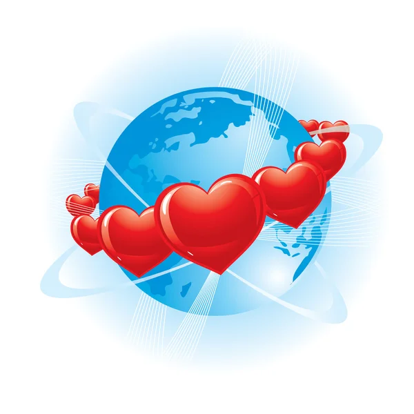 Планета в венках от сердца, концепция Дня Святого Валентина, векторное изображение — стоковый вектор