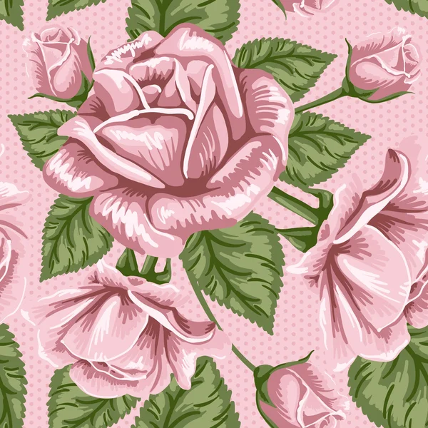 复古花卉无缝图案-玫瑰 — 图库矢量图片