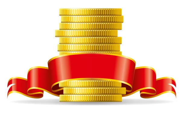 Monedas con lazo rojo — Vector de stock