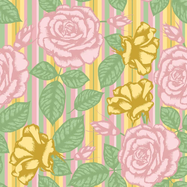 Patrón sin costura flor retro - rosas — Vector de stock