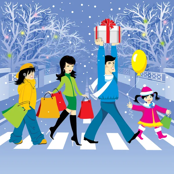 Shopping de Noël — Image vectorielle