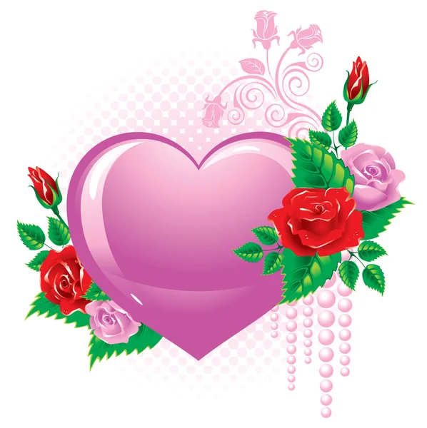 Corazón decorado con rosas. Día de San Valentín. Imagen vectorial — Vector de stock