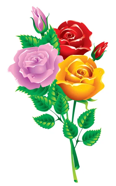 Ramo de rosas multicolores — Vector de stock