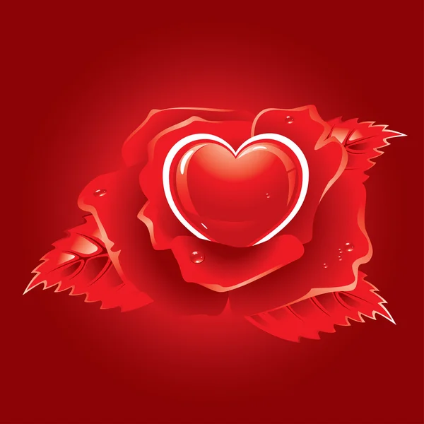 Hart in het midden van rode rozen. Aftelkalender voor Valentijnsdag. — Stockvector