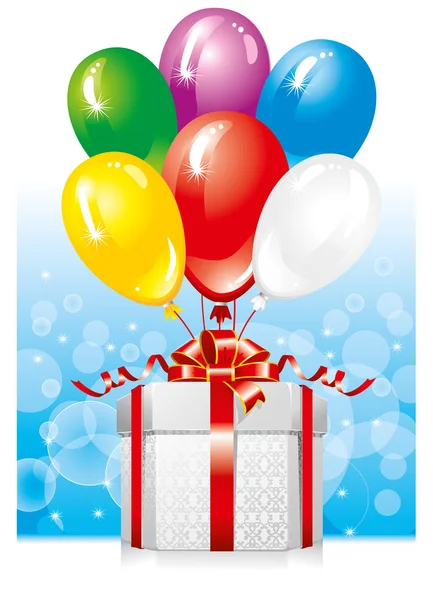 Geschenk, dekoriert mit Luftballons — Stockvektor