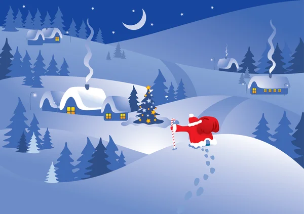 Village de nuit de Noël dans le cadre orné . — Image vectorielle