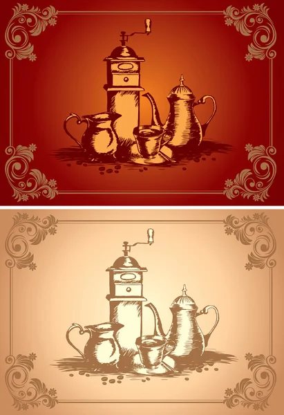 Coffee label with a still life in the old graphic style — Stock Vector