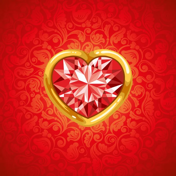 Coeur rubis dans un cadre doré — Image vectorielle