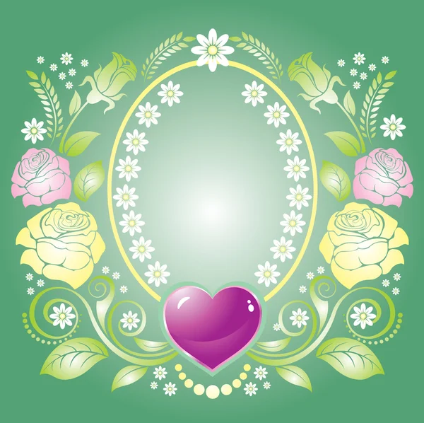 Hintergrund mit Herz und Rosenornament — Stockvektor