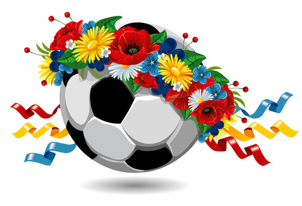 Soccer ball in a wreath of flowers