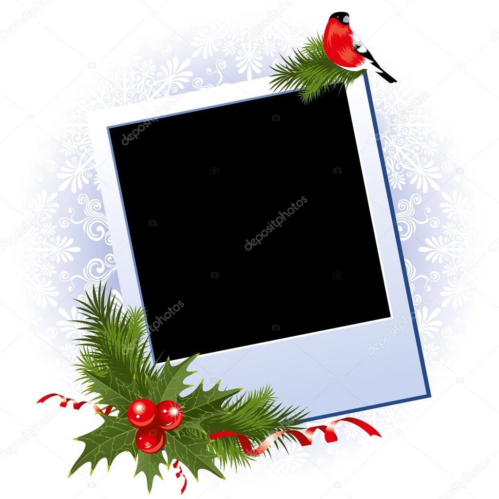 Christmas photo frame with holly berry