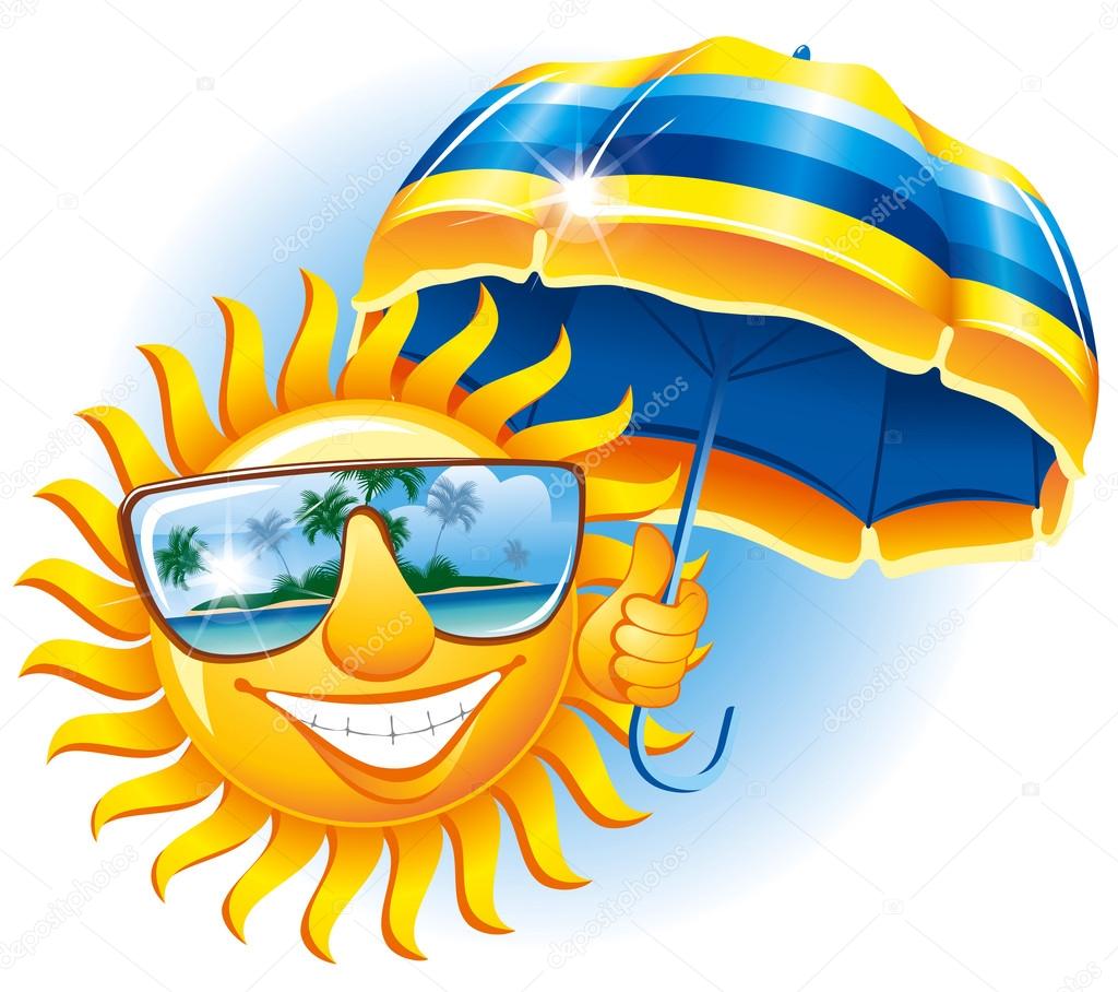 Cheerful sun with an umbrella