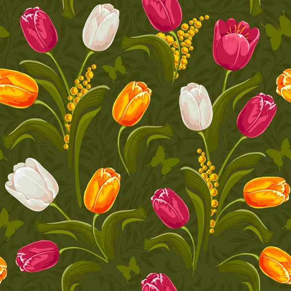 Tulips. Seamless background. — Stock Vector