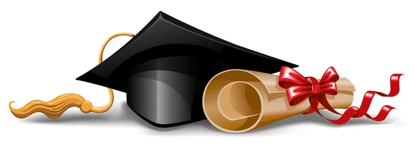 Tapa de graduación y diploma — Vector de stock