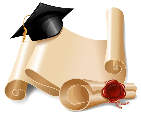 Tapa de graduación y diploma — Vector de stock