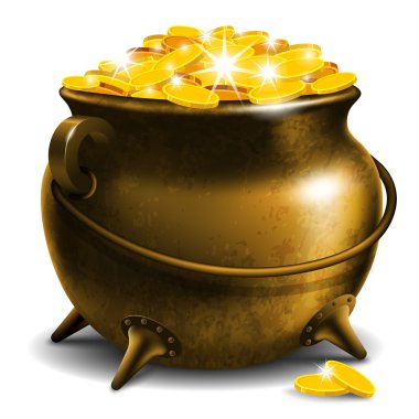 Pot with gold coin vector
