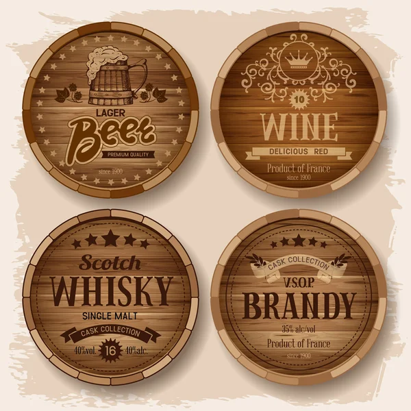 Casks with alcohol drinks — Stock Vector