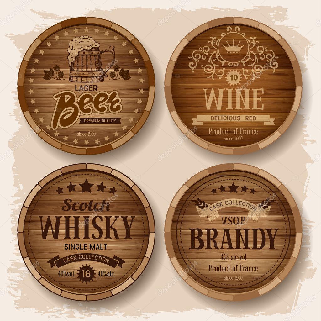 Casks with alcohol drinks