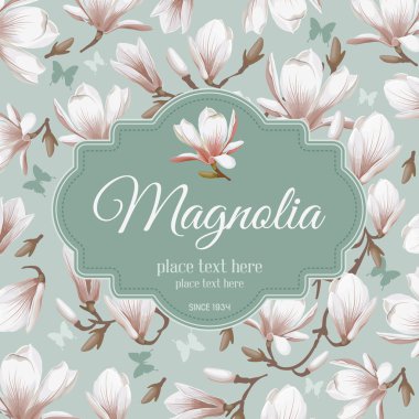 Retro çiçek kartı-Manolya