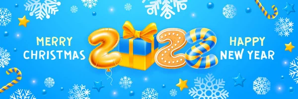 Feliz Navidad Feliz Año Nuevo 2022 Saludo Creativo Con Dígitos — Vector de stock