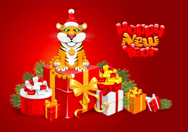 Симпатичный Веселый Мультяшный Тигр Символ 2022 Года Восточному Календарю Множеством — стоковый вектор