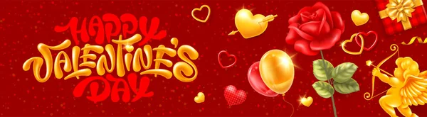 Днем Святого Валентина Шаблон Баннера Каллиграфической Надписью Окрашенной Кистью Красными — стоковый вектор