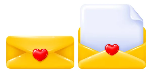 San Valentín Con Corazones Rojos Sobre Amarillo Postal Abierto Cerrado — Vector de stock