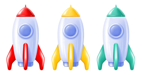 Set Multicolored Space Rockets Illustration Minimalist Style Bright Glossy Icon — Stock Vector