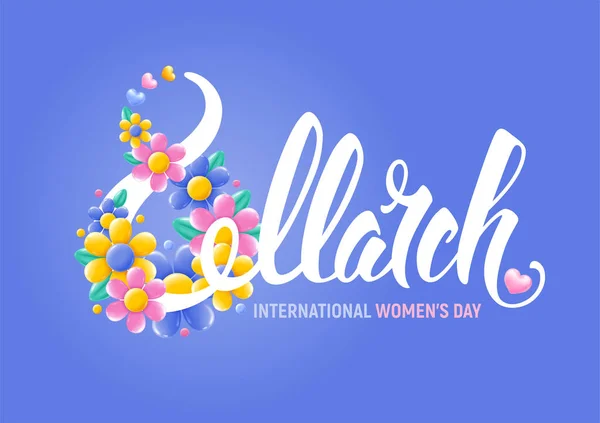 Joyeuse Journée Internationale Femme Mars Salutation Avec Numéro Fleurs Vives — Image vectorielle