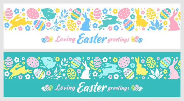 Paskalya Kutlaması Için Pürüzsüz Desenli Uzun Pankartlar Tebrik Mesajı Tavşan — Stok Vektör