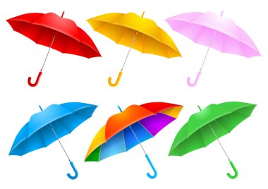 Renkli gerçekçi şemsiyeler seti. Vektör illüstrasyonu.