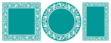 Çiçek tasarım elementleri seti. Dikdörtgen, kare ve daire şeklinde zarif desenler. Sade ve şık tasarımlar için çok güzel. Vektör illüstrasyonu