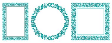 Çiçek tasarım elementleri seti. Dikdörtgen, kare ve daire şeklinde zarif desenler. Sade ve şık tasarımlar için çok güzel. Vektör illüstrasyonu