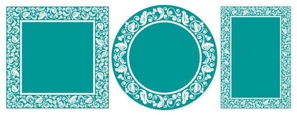 Çiçek tasarım elementleri seti. Dikdörtgen, kare ve daire şeklinde zarif desenler. Sade ve şık tasarımlar için çok güzel. Vektör illüstrasyonu