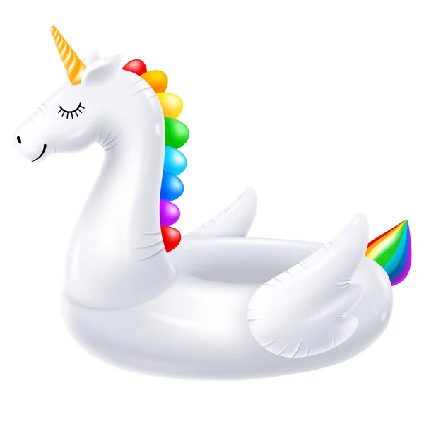 Anillo Natación Goma Inflable Forma Unicornio Blanco Lindo Divertido Unicornio — Vector de stock