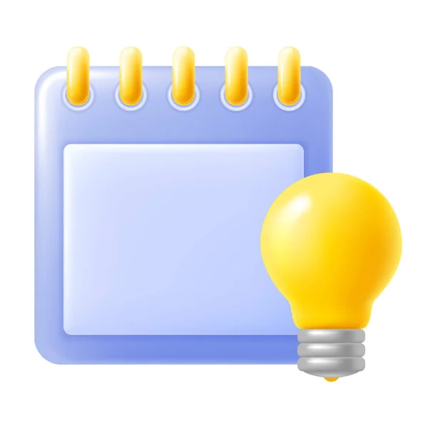 Glossy Icon Desktop Organizer Blank Sheet Bright Light Bulb Planning — Stock Vector