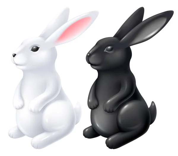 White Black Hare Porcelain Ceramic Glossy Figurine Set Rabbit Symbol — ストックベクタ
