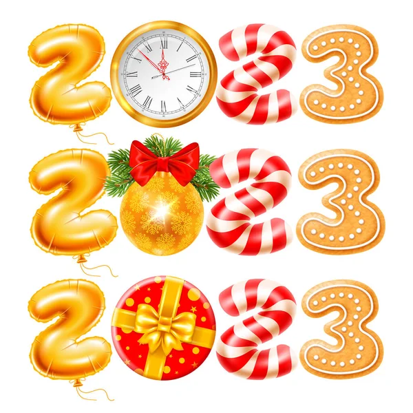 Merry Christmas Happy New Year 2023 Set Isolated Creative Digits — Archivo Imágenes Vectoriales