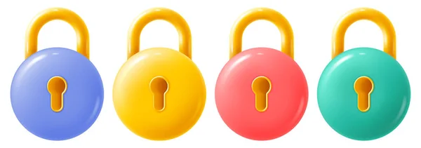 Set Multicolor Circle Padlocks Keyholes Conceptual Icons Security Protection Privacy — Archivo Imágenes Vectoriales