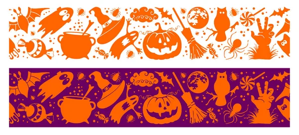 Happy Halloween Seamless Border Set Holiday Pattern Halloween Theme Objects — Stock Vector