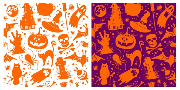 Feliz Halloween Conjunto Patrones Sin Costura Fondo Pantalla Vacaciones Con — Vector de stock