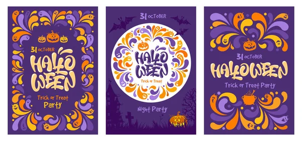 Šťastný Halloween Šablony Set Rekreační Kaligrafie Dýní Duchy Místo Pro — Stockový vektor