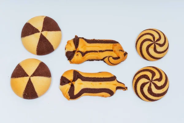 Biscuits Sablés Chocolat Sur Fond Blanc Biscuits Faits Maison Mélange — Photo