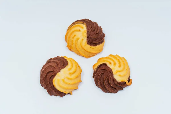 Shortbread Cookies Mit Schokolade Auf Weißem Hintergrund Hausgemachte Kekse Aus — Stockfoto