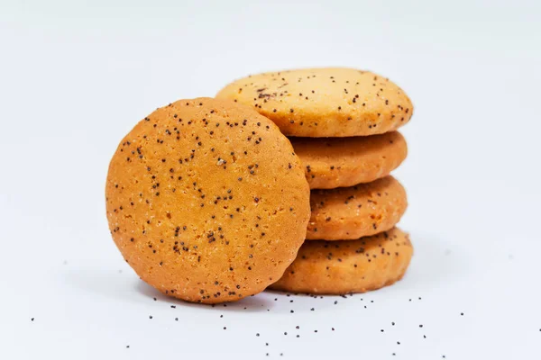 Homemade Cookies Poppy Seeds White Background Cookies Close Top View — Stock Photo, Image